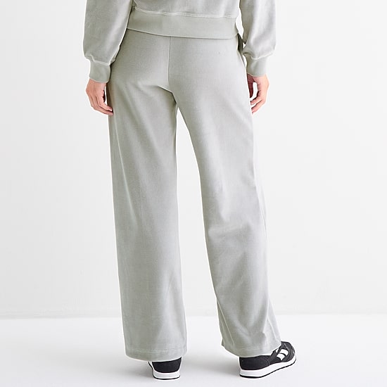 Reebok Womens High Rise Velour Wide Leg Sweatpant