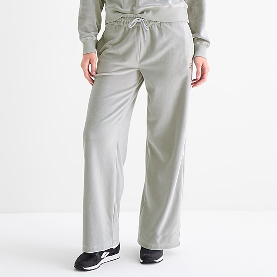 Reebok Womens High Rise Velour Wide Leg Sweatpant