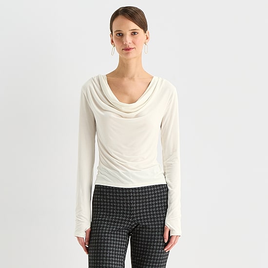 Worthington Womens Cowl Neck Long Sleeve Blouse