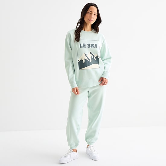 Xersion Womens Oversized Super Soft Fleece Graphic Crewneck Sweatshirt
