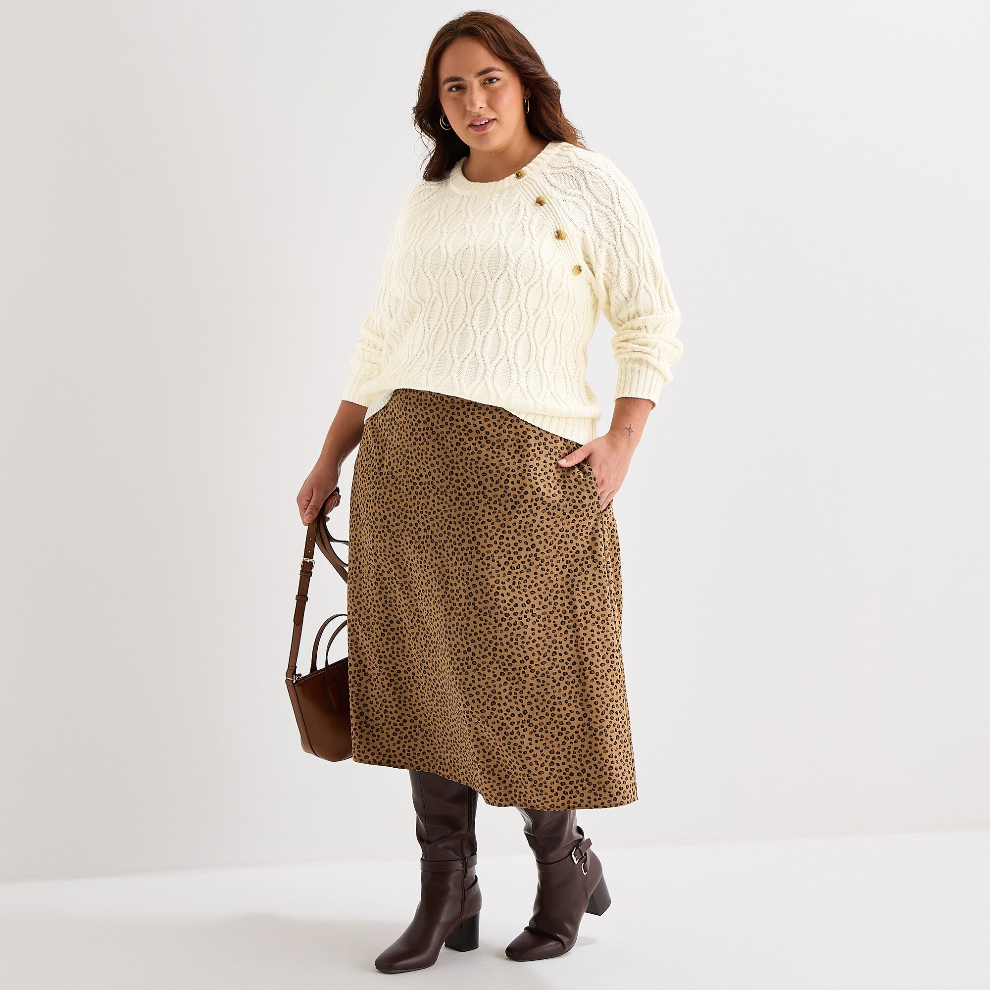 St. John's Bay Plus Womens Crew Neck Long Sleeve Striped Cable Knit Pullover Sweater