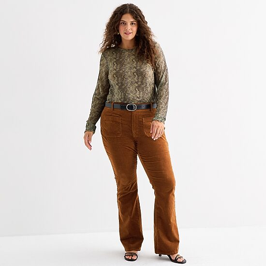 A.N.A Sheer Womens Plus Crew Neck Long Sleeve T-Shirt