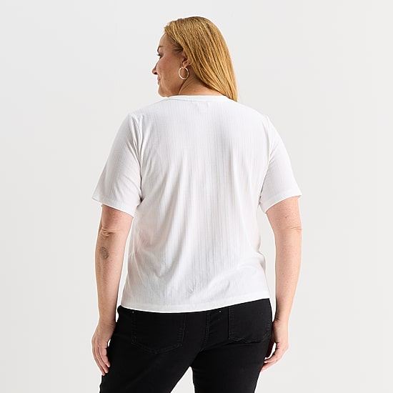 Liz Claiborne Womens Plus Short Sleeve Relaxed Fit Henley Shirt
