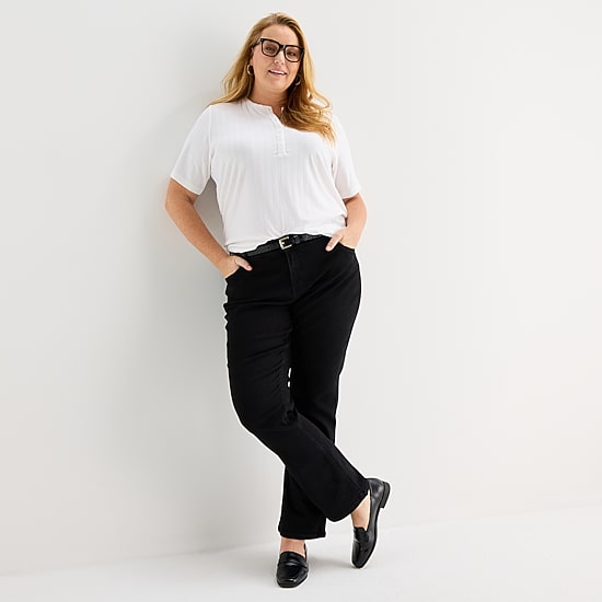 Liz Claiborne Womens Plus Short Sleeve Relaxed Fit Henley Shirt