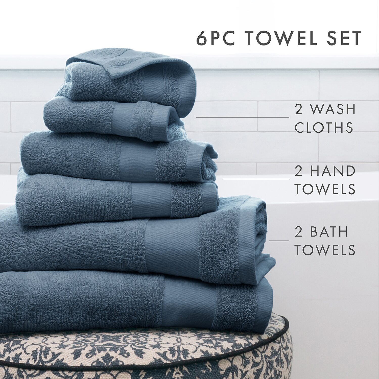 Essential 6-Piece 100% Cotton Ultra Soft Bath Towel Sets