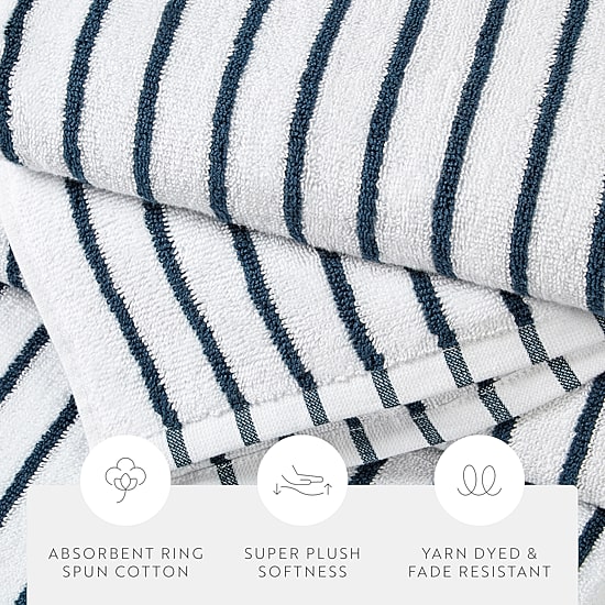 Casual Comfort 4-Pack Cabana Stripe Beach Pool Towels - 100% Absorbent Cotton, 35 X 65