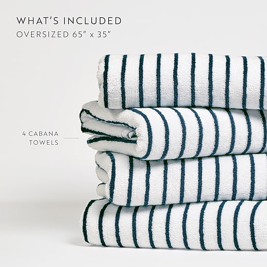 Casual Comfort 4-Pack Cabana Stripe Beach Pool Towels - 100% Absorbent Cotton, 35 X 65