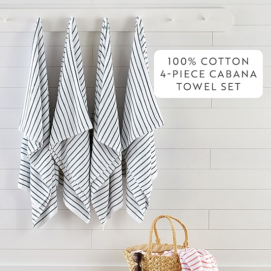Casual Comfort 4-Pack Cabana Stripe Beach Pool Towels - 100% Absorbent Cotton, 35 X 65