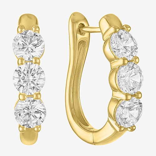 (G-H/Si2-I1) Womens 2 CT. T.W. Lab Grown White Diamond 10K Gold Hoop Earrings, One Size, Yellow