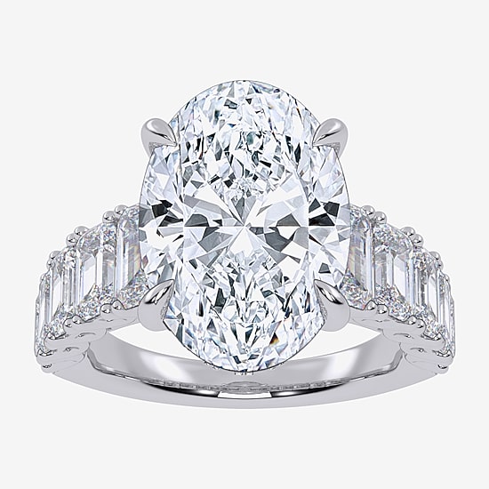 Signature By Modern Bride (G/Vs2-Si1) Womens 8 1/4 Ct. T.W. Lab Grown White Diamond 14K Gold Oval Side Stone Engagement Ring