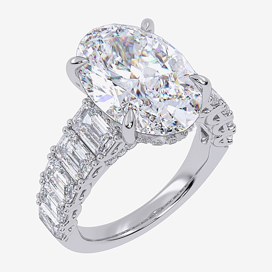 Signature By Modern Bride (G/Vs2-Si1) Womens 8 1/4 Ct. T.W. Lab Grown White Diamond 14K Gold Oval Side Stone Engagement Ring