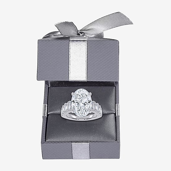 Signature By Modern Bride (G/Vs2-Si1) Womens 8 1/4 Ct. T.W. Lab Grown White Diamond 14K Gold Oval Side Stone Engagement Ring