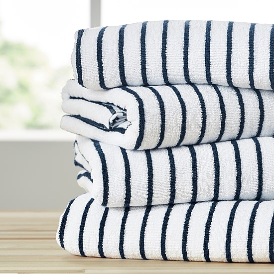 Casual Comfort 4-Pack Cabana Stripe Beach Pool Towels - 100% Absorbent Cotton, 35 X 65