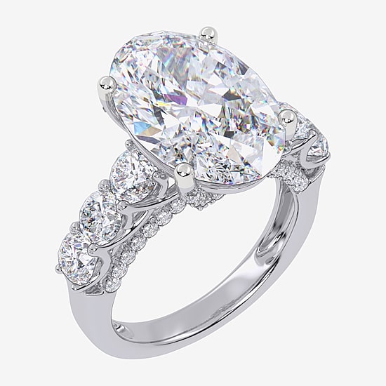 Signature By Modern Bride (G, Vs2-Si1) Womens 7 1/2 Ct. T.W. Lab Grown White Diamond 14K Gold Oval Side Stone Engagement Ring