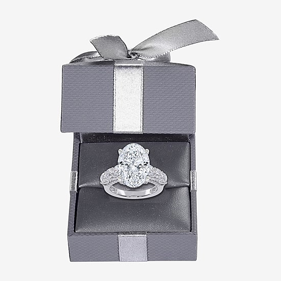 Signature By Modern Bride (G, Vs2-Si1) Womens 7 1/2 Ct. T.W. Lab Grown White Diamond 14K Gold Oval Side Stone Engagement Ring