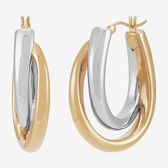 Silver Addiction Womens 14K Two Tone Gold Over Silver 33.7mm Hoop Earrings