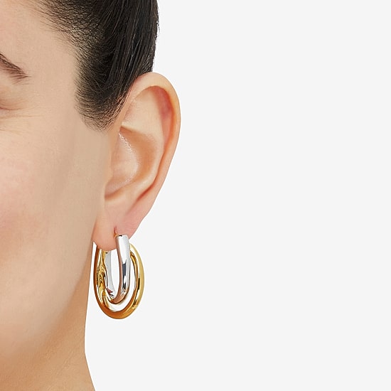 Silver Addiction Womens 14K Two Tone Gold Over Silver 33.7mm Hoop Earrings
