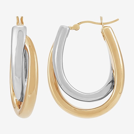 Silver Addiction Womens 14K Two Tone Gold Over Silver 33.7mm Hoop Earrings