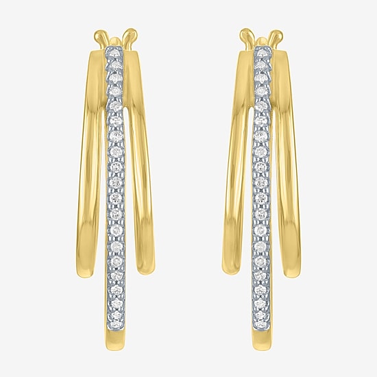 (G-H, Si2-I1) Womens 1/10 CT. T.W. Lab Grown White Diamond 14K Gold Over Silver 23.2mm Hoop Earrings