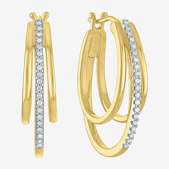 (G-H, Si2-I1) Womens 1/10 CT. T.W. Lab Grown White Diamond 14K Gold Over Silver 23.2mm Hoop Earrings