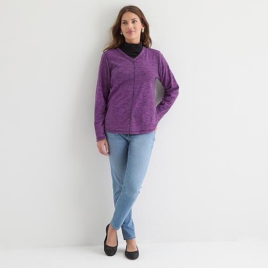 St. John's Bay Womens V Neck Polar Fleece Long Sleeve Sweatshirt