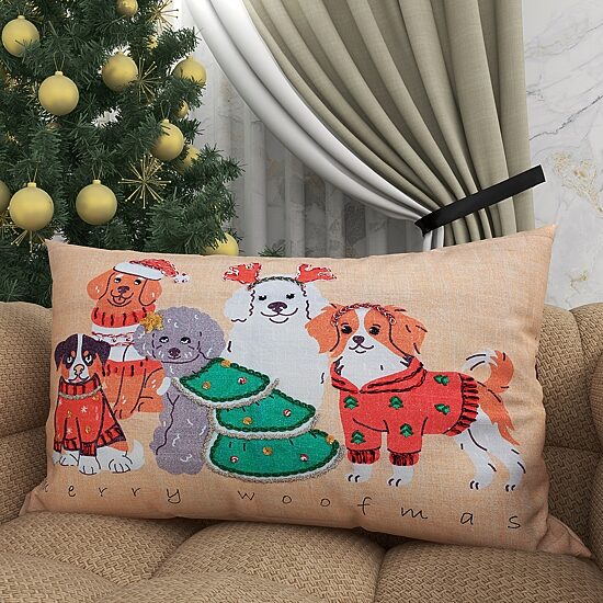 Vibhsa Vibhsa Christmas Merry Woofmas Pillow – 14"X20" Rectangular Throw Pillow