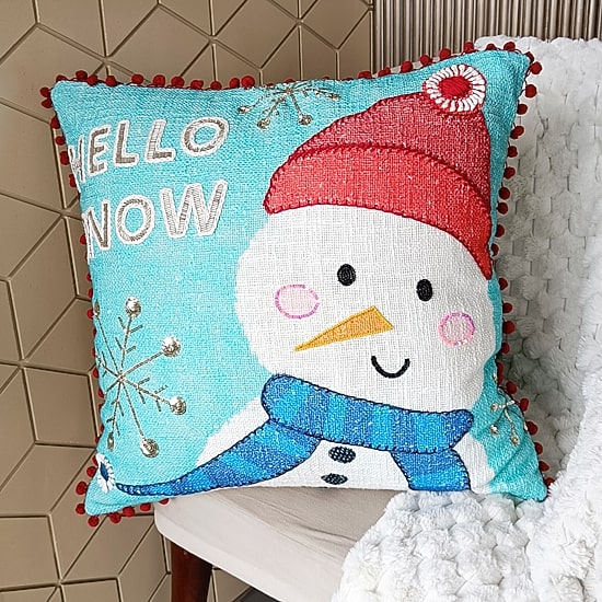 Vibhsa Vibhsa Holiday Reverie Christmas Hello Snow Pillow – 20"X20" Square Throw Pillow