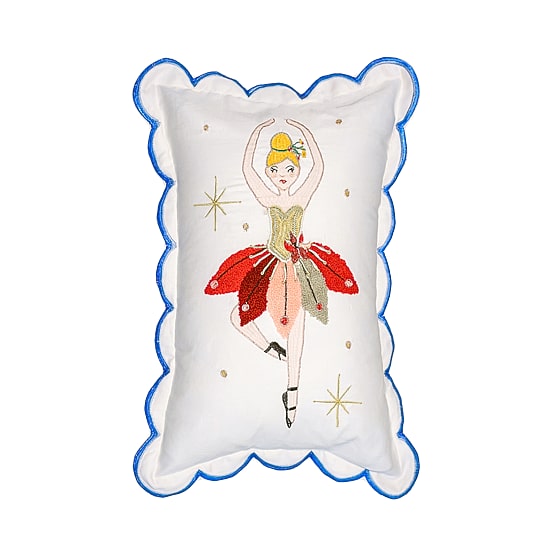 Vibhsa Vibhsa Christmas Ballerina Embroidered Pillow – 14"X20" Rectangular Throw Pillow