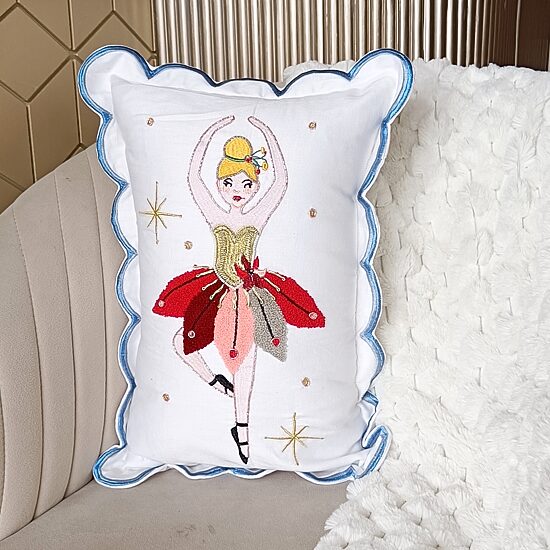 Vibhsa Vibhsa Christmas Ballerina Embroidered Pillow – 14"X20" Rectangular Throw Pillow