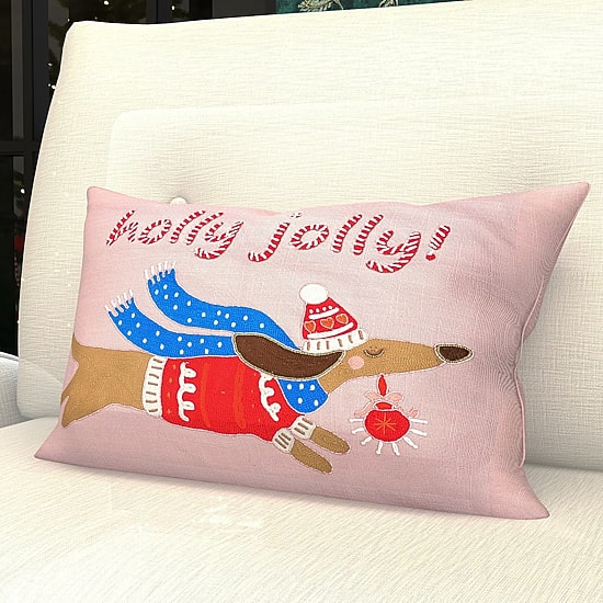 Vibhsa Vibhsa Christmas Holly Jolly Embroidered Pillow – 14"X20" Rectangular Throw Pillow