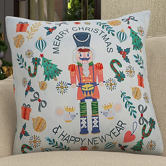 Vibhsa Vibhsa Christmas Nutcracker Merry Christmas Pillow – 20"X20" Square Throw Pillow
