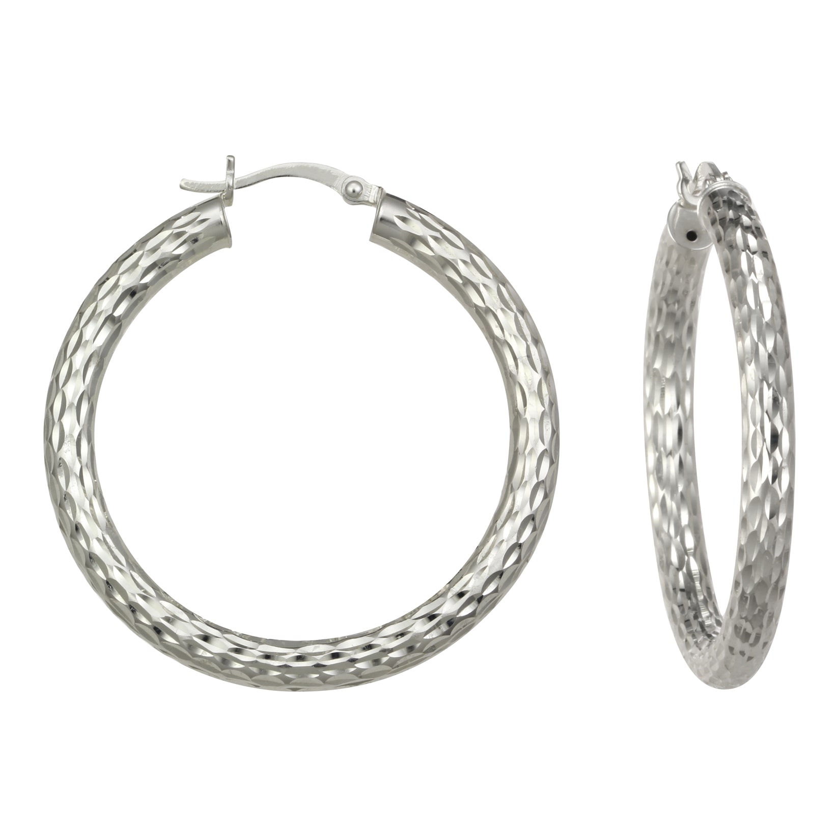 Bold Diamond-Cut Hoop Earrings Sterling Silver
