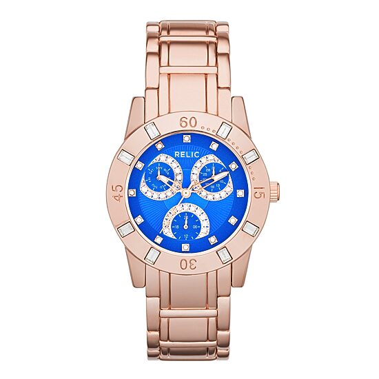 Relic® Beth Womens Crystal-Accent Rose-Tone Bracelet Sport Watch ZR15750