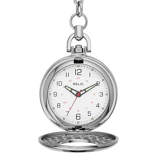 Relic® Mens White Dial Stainless Steel Pocket Watch ZR85070
