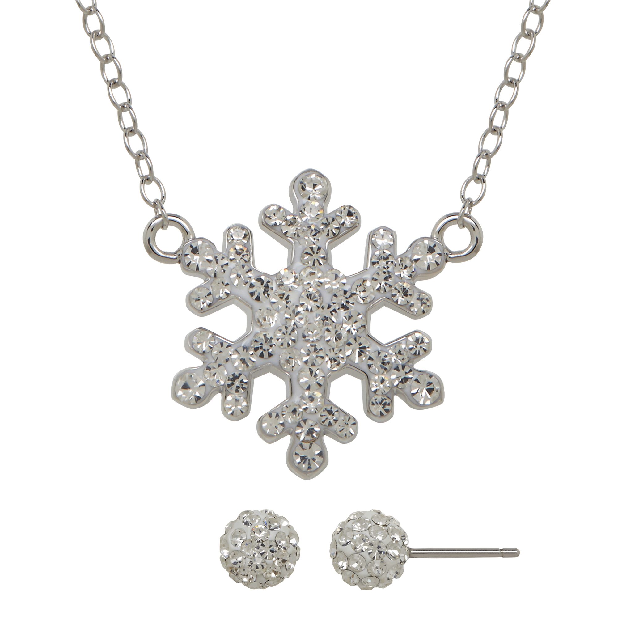 Crystal-Accent Sterling Silver Earring and Snowflake Necklace Set