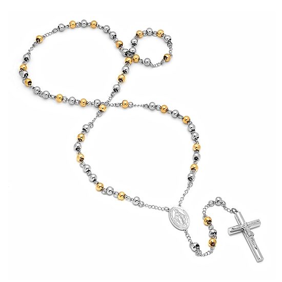 Two-Tone Stainless Steel Cross Rosary Necklace