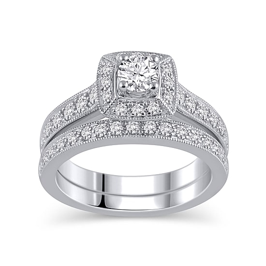 Womens 1/2 CT. T.W. Natural White Diamond 10K Gold Bridal Set