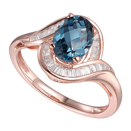 Womens Genuine Blue Topaz 14K Rose Gold Over Silver Halo Cocktail Ring