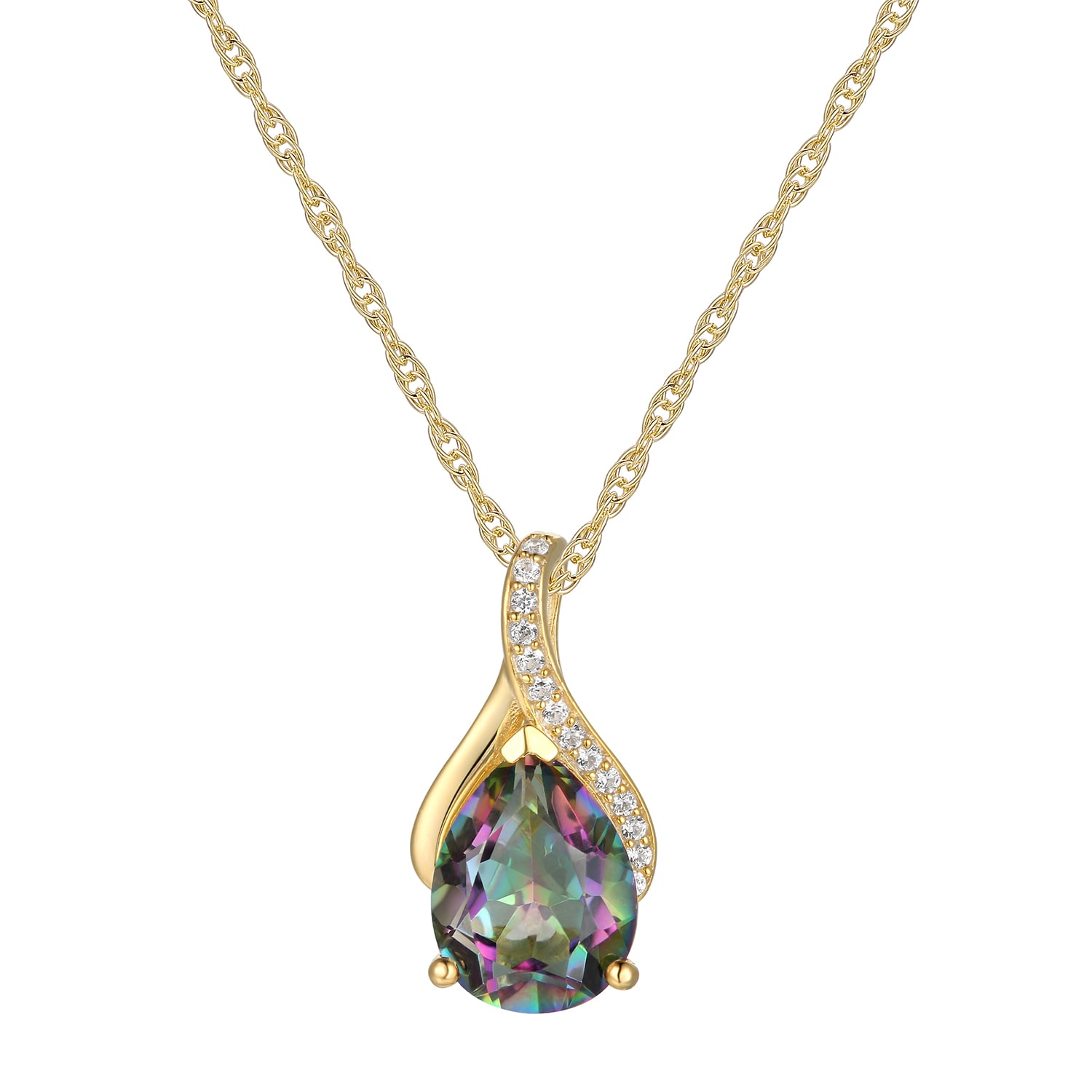 Womens Genuine Mystic Fire Topaz 14K Gold Over Silver 18 Inch Pendant Necklace