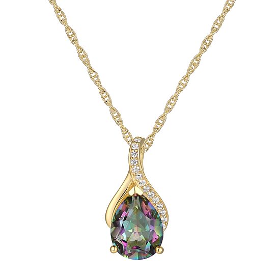 Womens Genuine Mystic Fire Topaz 14K Gold Over Silver 18 Inch Pendant Necklace