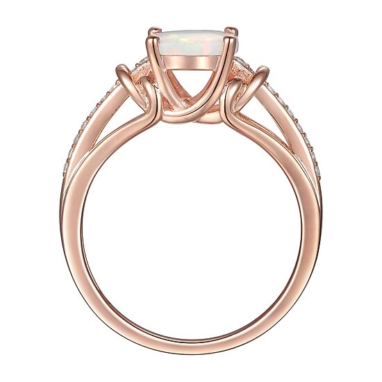 Womens Lab Created White Opal 14K Rose Gold Over Silver Halo Cocktail Ring