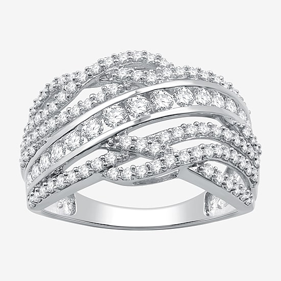 Womens 1 CT. T.W. Lab Grown White Diamond 10K Gold Crossover Band