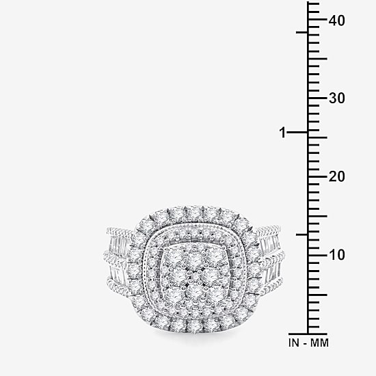 (G / Si1-Si2) Womens 2 CT. T.W. Lab Grown White Diamond 10K Gold Cushion Halo Side Stone Cocktail Ring