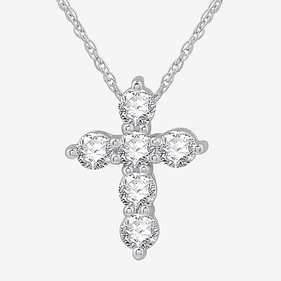 (G / Si1-Si2) Womens 1 CT. T.W. Lab Grown White Diamond 10K Gold Cross 18 Inch Pendant Necklace