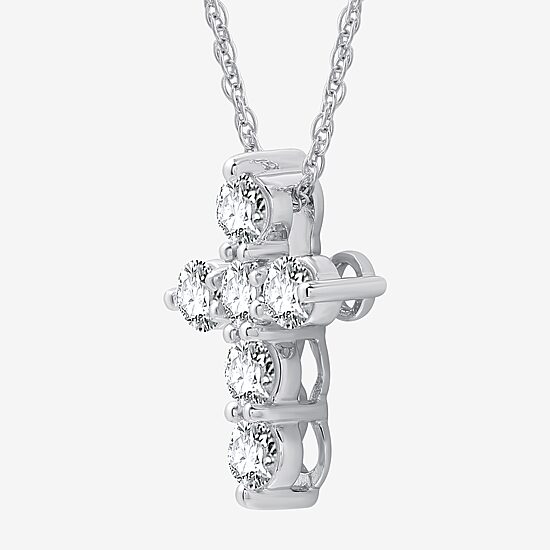 (G / Si1-Si2) Womens 1 CT. T.W. Lab Grown White Diamond 10K Gold Cross 18 Inch Pendant Necklace