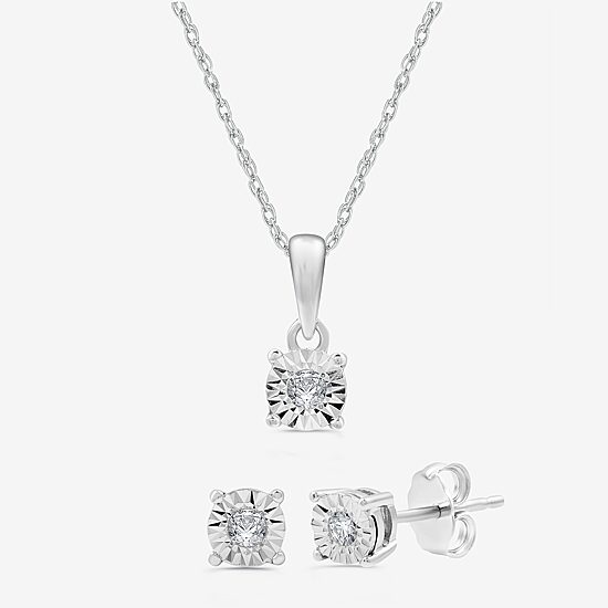 Womens 1/10 CT. T.W. Lab Grown White Diamond Sterling Silver Round 2-pc. Jewelry Set