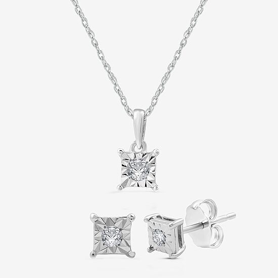 Womens 1/10 CT. T.W. Lab Grown White Diamond Sterling Silver 2-pc. Jewelry Set
