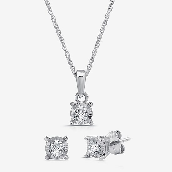Womens 1/4 CT. T.W. Lab Grown White Diamond Sterling Silver Round 3-pc. Jewelry Set