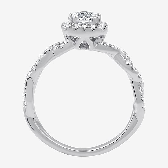 (G / Si1-Si2) Womens 1 CT. T.W. Lab Grown White Diamond 10K Gold Cushion Side Stone Halo Engagement Ring