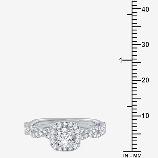(G / Si1-Si2) Womens 1 CT. T.W. Lab Grown White Diamond 10K Gold Cushion Side Stone Halo Engagement Ring